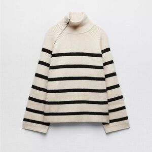 Zara Striped Turtleneck Sweater - Cream and Black